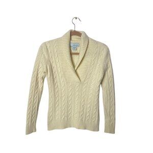 Celeste Womens 100% Cashmere Cable Knit Sweater Size S Cream